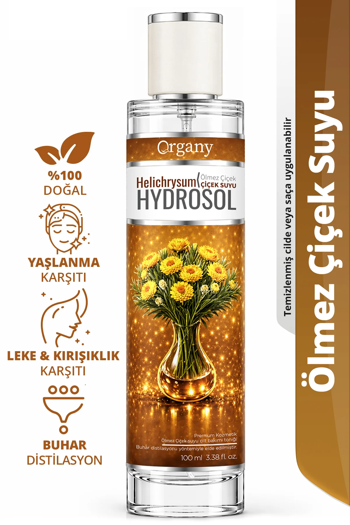 Yaşlanma Karşıtı Ölmez Çiçek suyu 0 Doğal Leke ve Kırışıklık Görünümüne Karşı Yüz Bakım Toniği Helichrysum Hidrosol 100