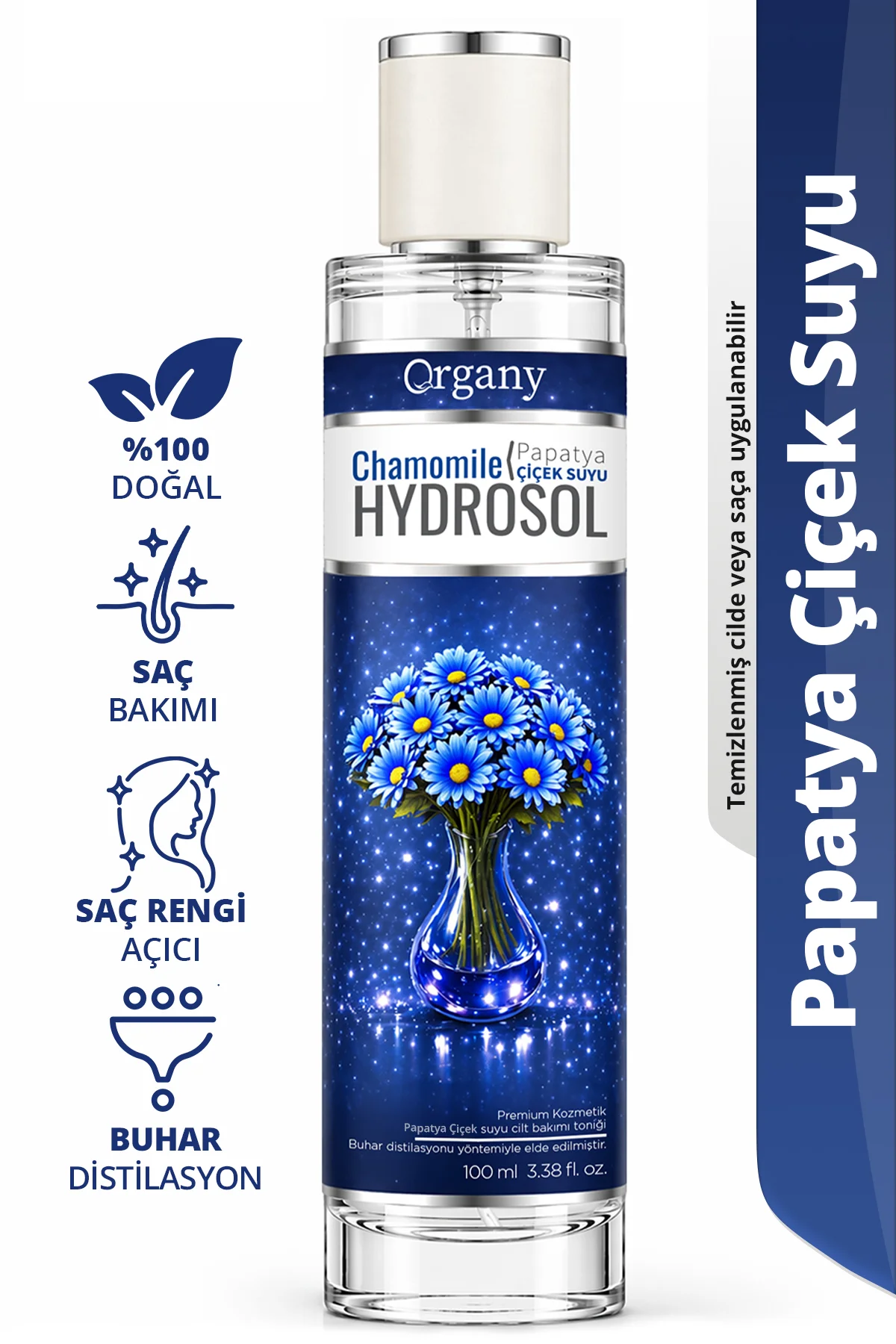 Doğal Saç Rengi Açıcı Papatya suyu 0 Doğal Saç Bakım Toniği Chamomile Hydrosol 100 ml