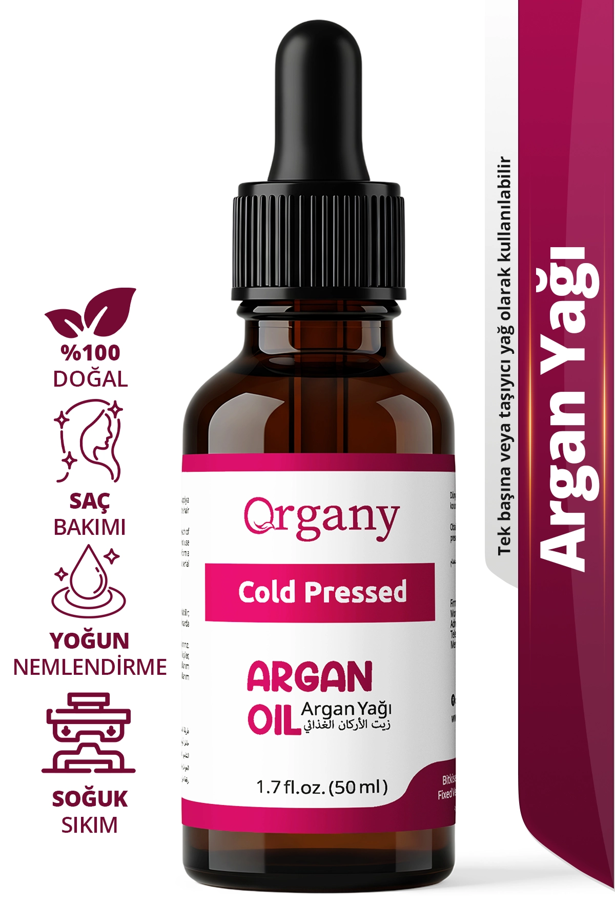 Soğuk Sıkım Argan Yağı 0 Doğal Nemlendirici Cilt Saç ve Tırnak Bakım Yağı Argan Oil 50 ml