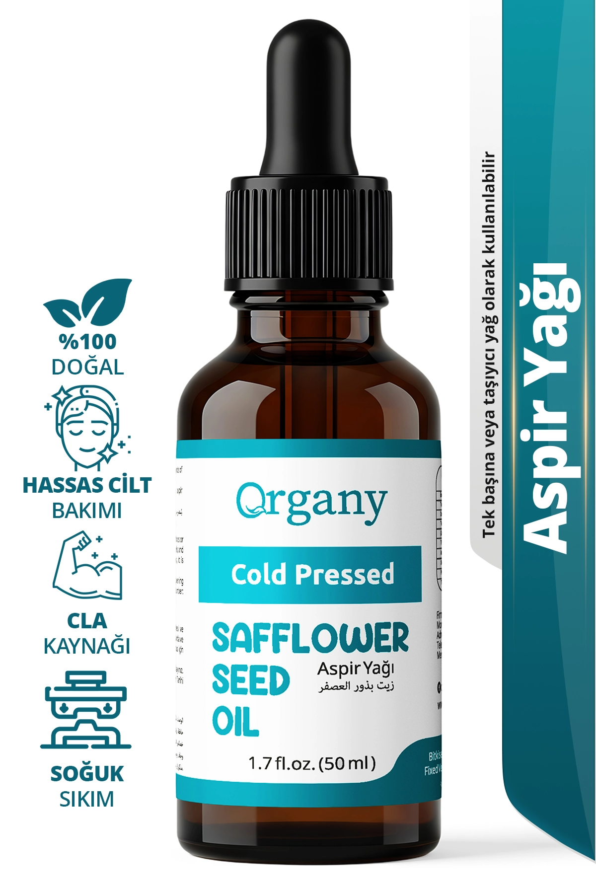 Soğuk Sıkım Aspir Yağı 0 Doğal Nemlendirici Cilt ve Besleyici Saç Bakım Yağı Safflower Oil 50 ml