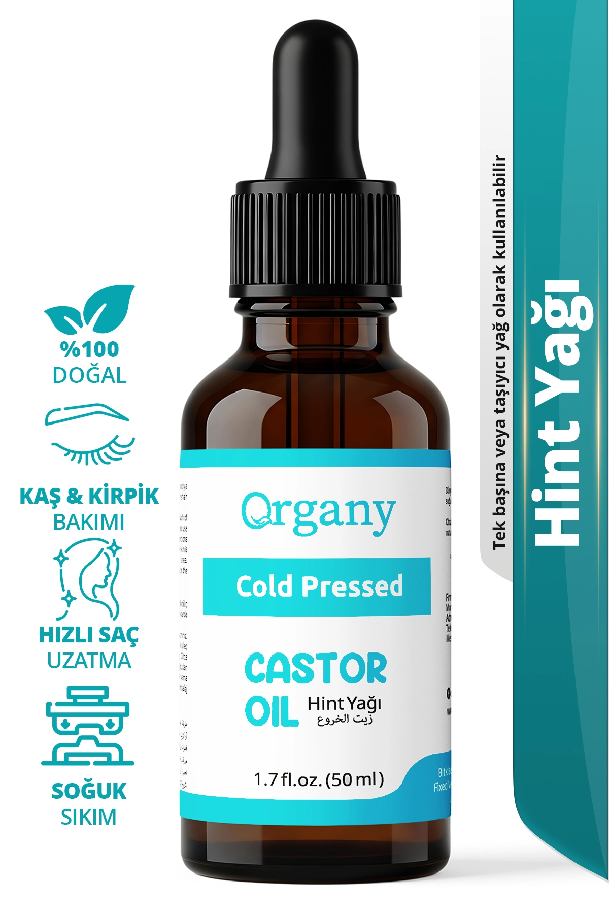 Soğuk Sıkım Hint Yağı 0 Doğal Saç Derisi ve Cilt Bakım Yağı Castor Oil 50 ml