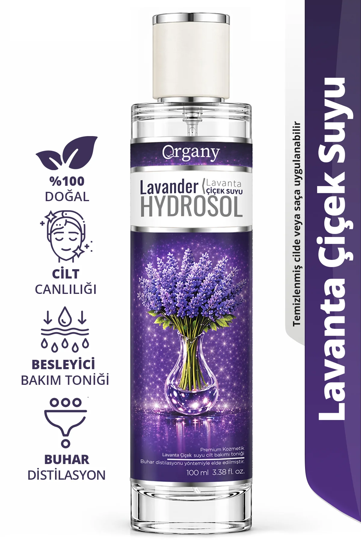 Cilde Canlılık Veren Lavanta Suyu 0 Doğal Besleyici Yüz ve Cilt Bakım Toniği Lavender Hidrosol 100 ml