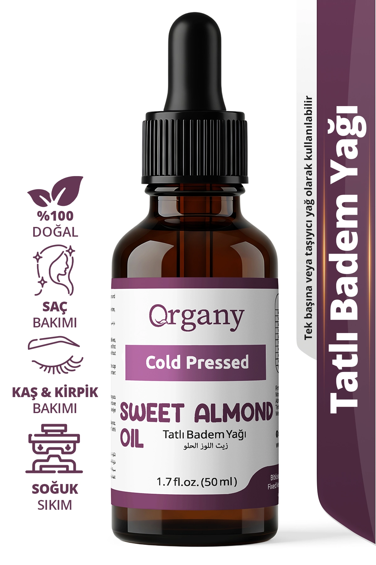 Soğuk Sıkım Tatlı Badem Yağı 0 Doğal Cilt ve Saç Bakım Yağı Sweet Almond Oil 50 ml